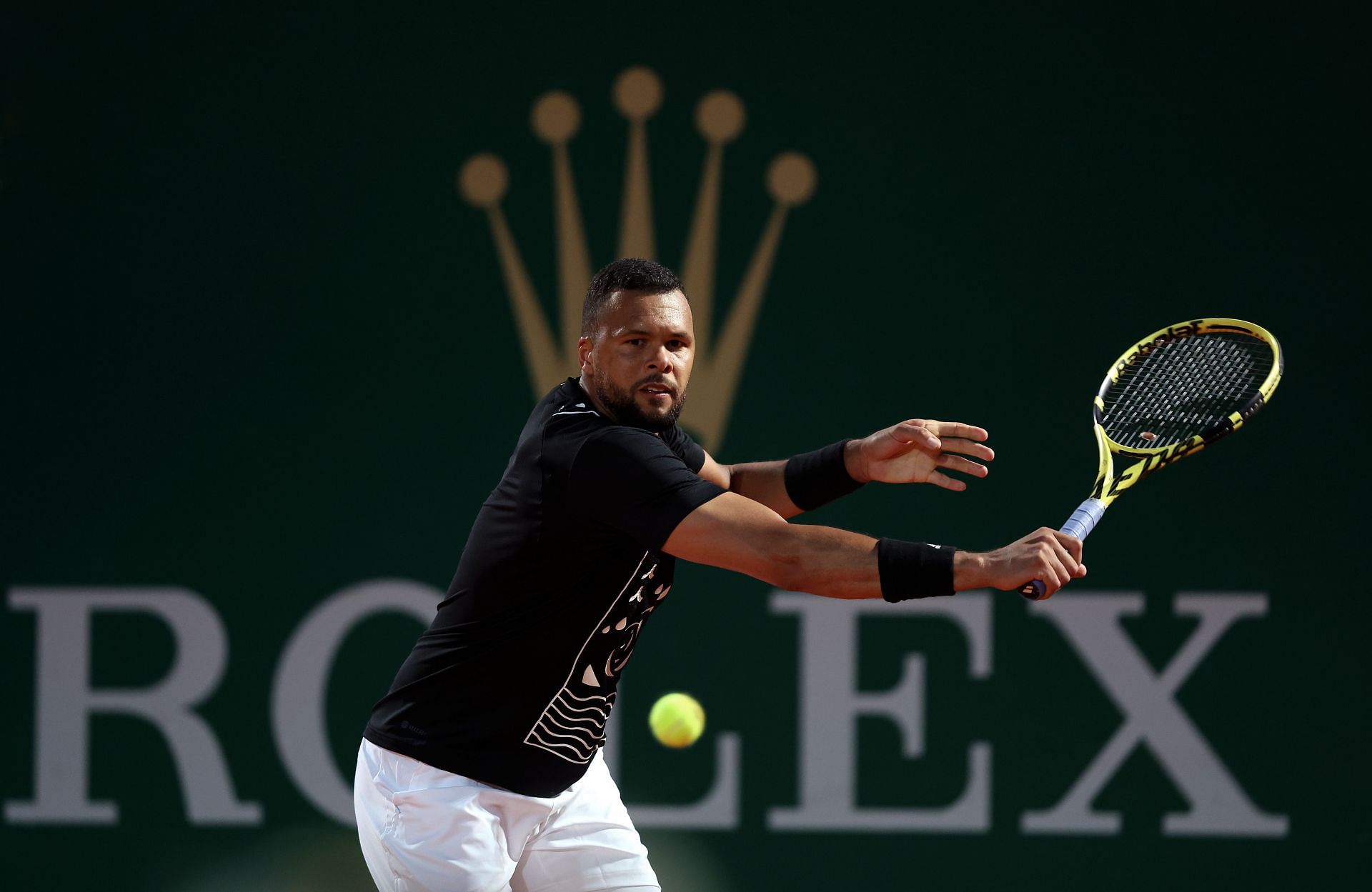 Jo-Wilfried Tsonga in action at the 2022 Rolex Monte-Carlo Masters - Day Two