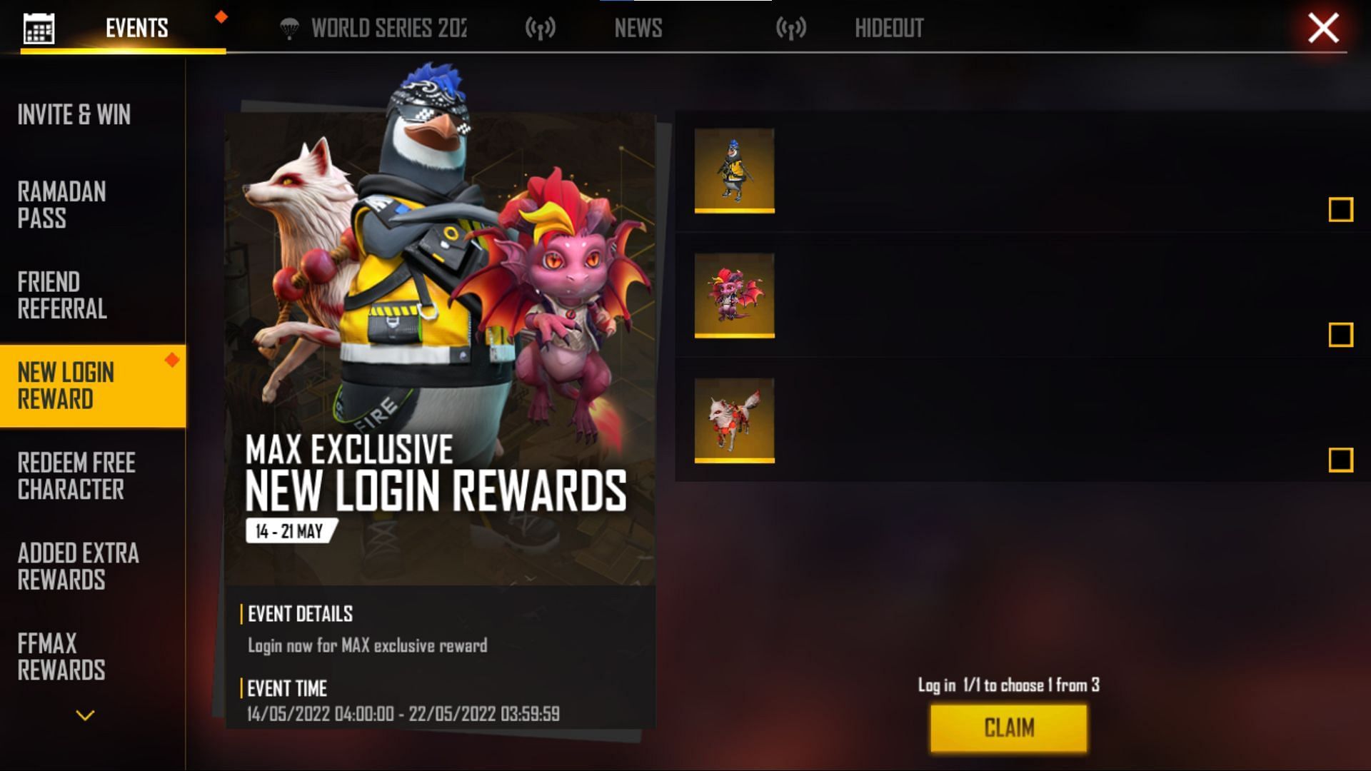 The login rewards (Image via Garena)