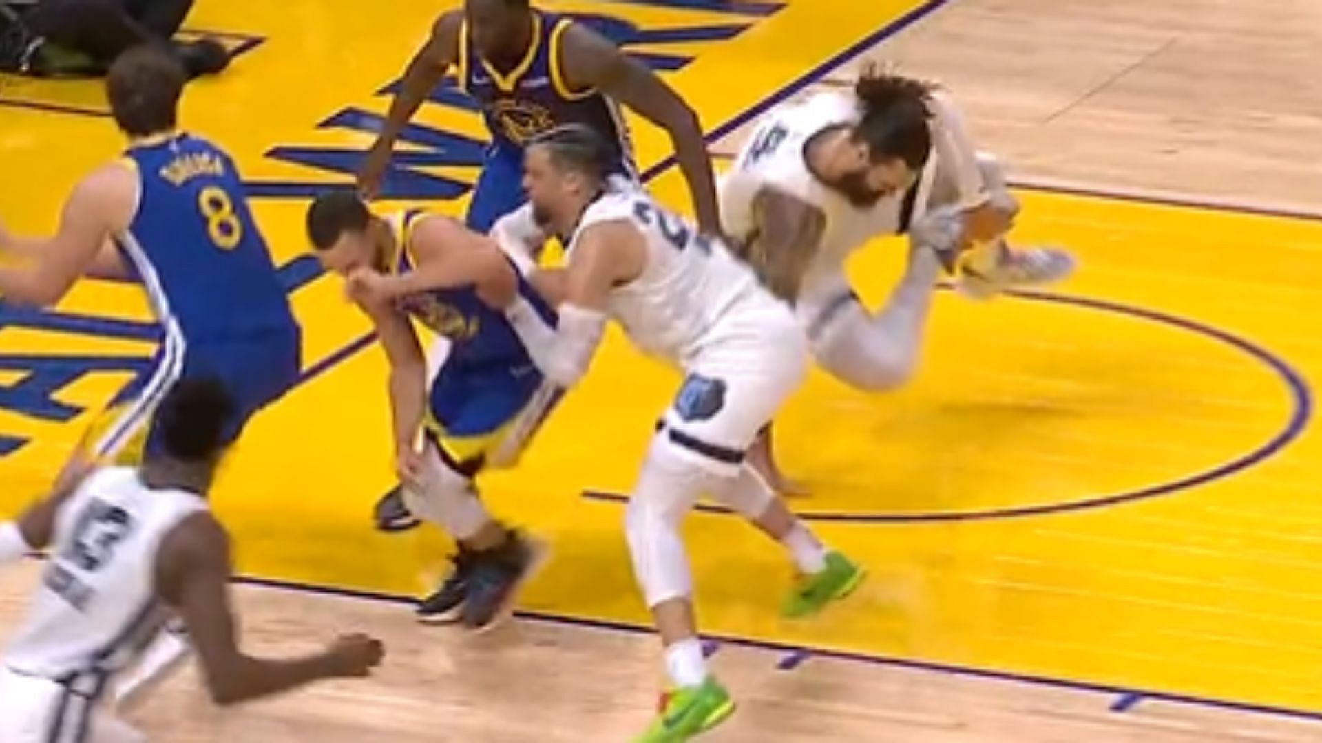 Dillon Brooks shoves Steph Curry during Game 6