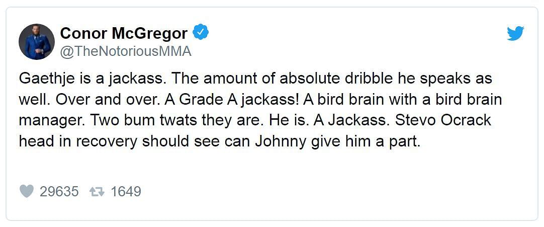 Conor McGregor goes off on Justin Gaethje and Ali Abdelaziz on Twitter
