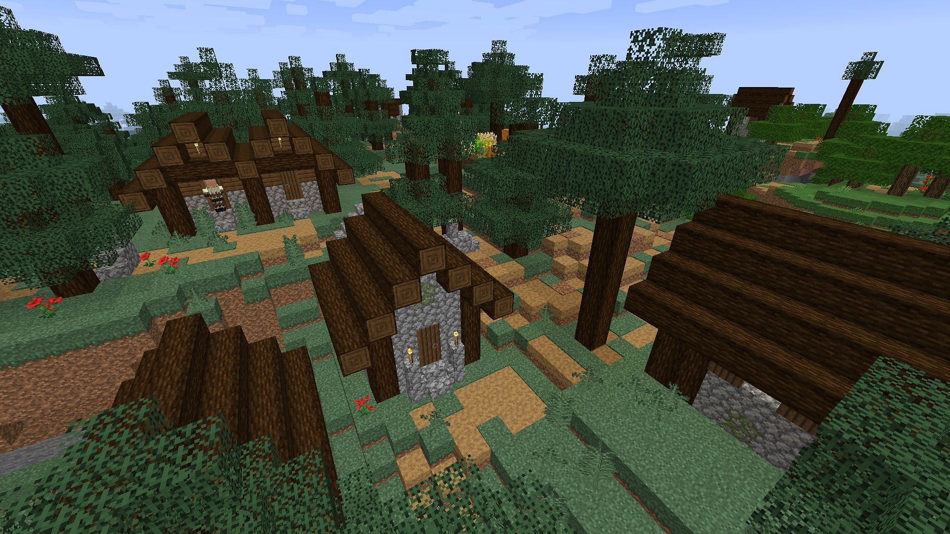 The village with the BetterVanillaBuilding texture pack on (Image via Minecraft)