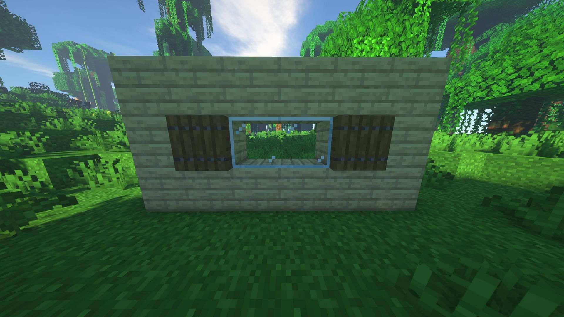 Spruce trapdoors as shutter (Image via Minecraft)