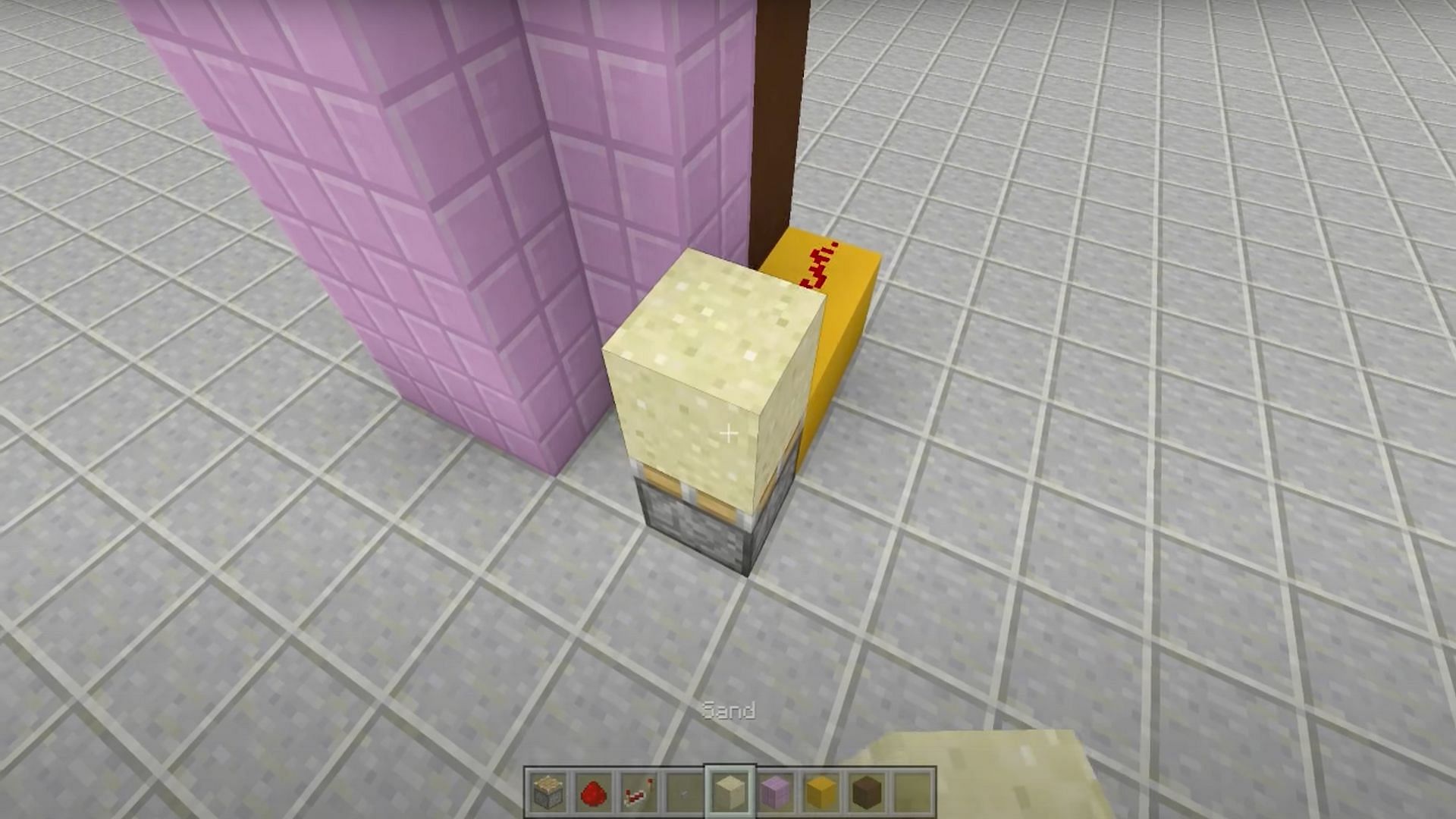 Minecraft players can begin their redstone build for the first piston (Image via Fed X Gaming/YouTube)