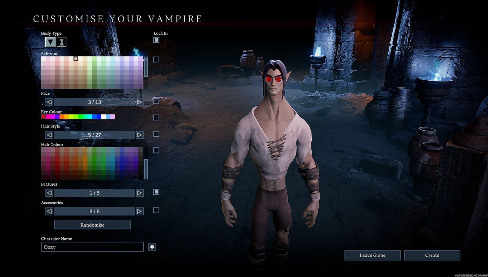 A Screenshot of V Rising&rsquo;s Character Customization (Image via Stunlock Studios)