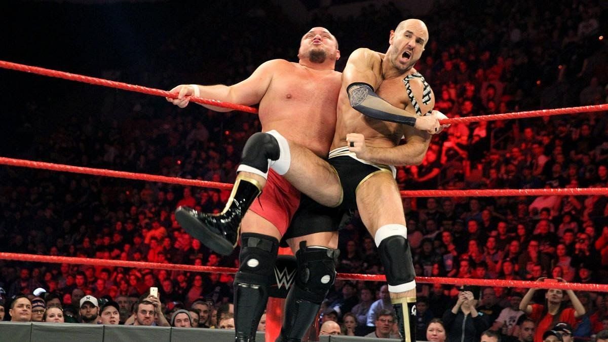 Cesaro and Samoa Joe battling on RAW!