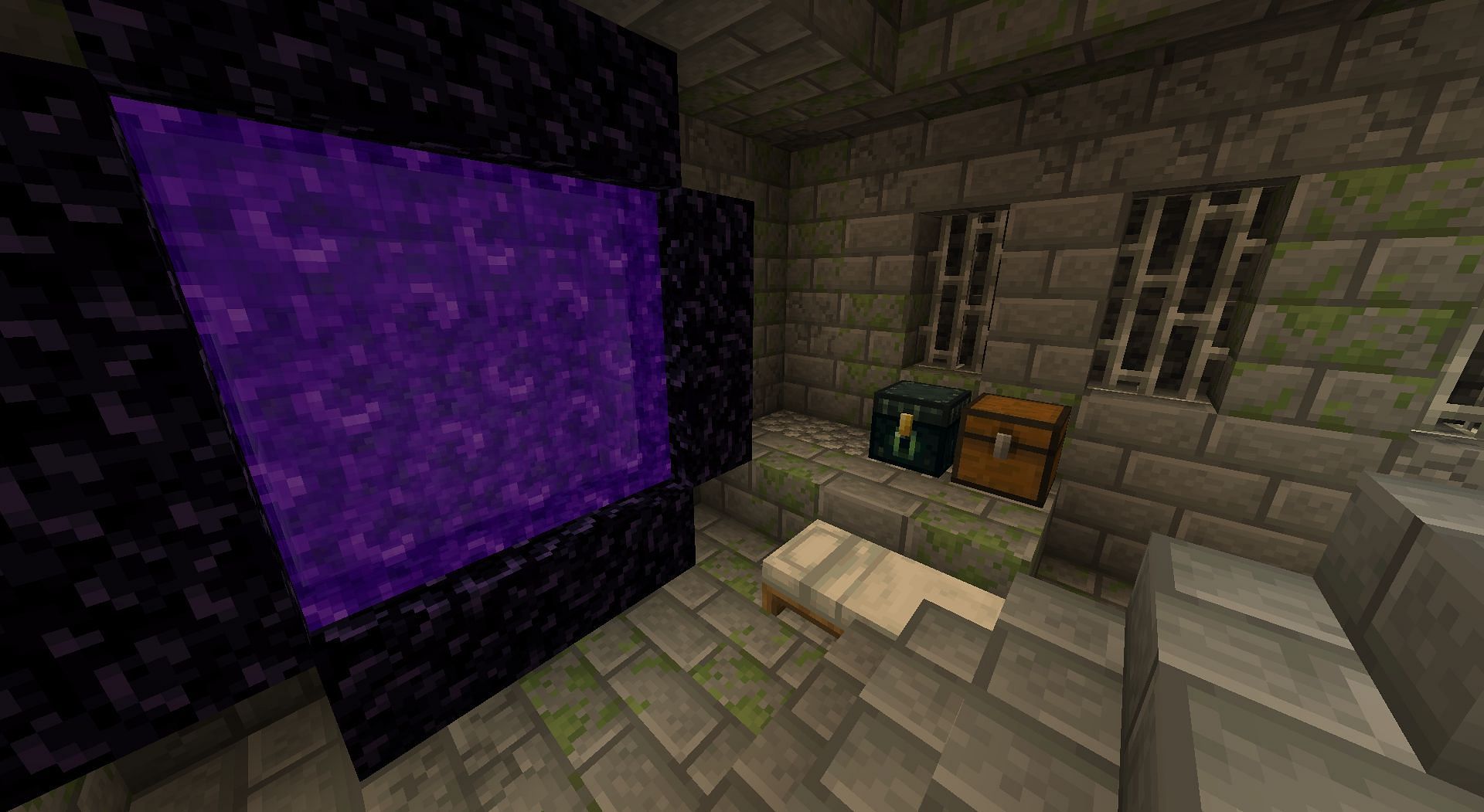 Make a mini base near the portal for safety and time saving (Image via Minecraft)