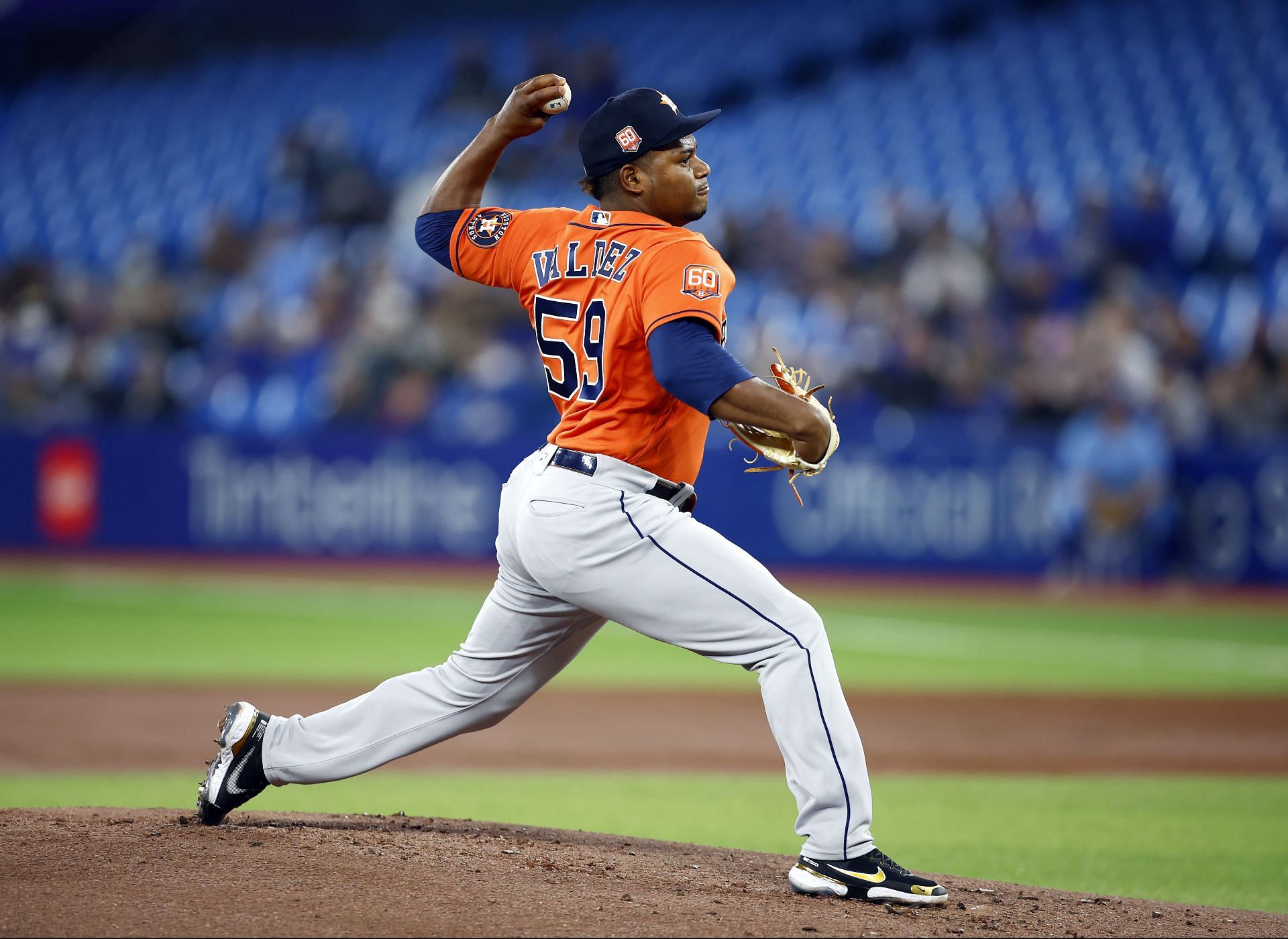 Framber Valdez pitches during a Houston Astros v Toronto Blue Jays game.