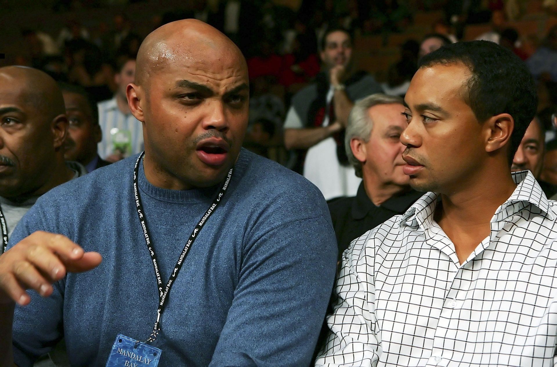 Charles Barkley (left) and Tiger Woods at the Robert Guerrero vs Orlando Salido fight