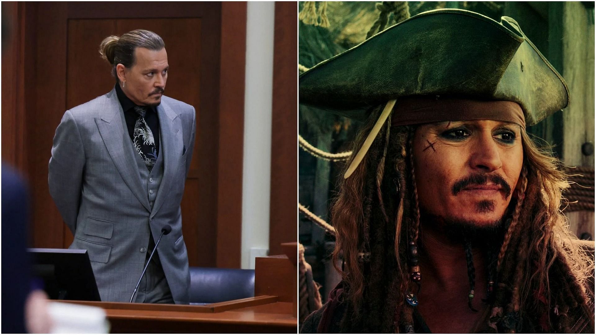 Johnny Depp in the film franchise (Image via Evelyn Hockstein/POOL/AFP/Getty Images, and The Walt Disney Company)