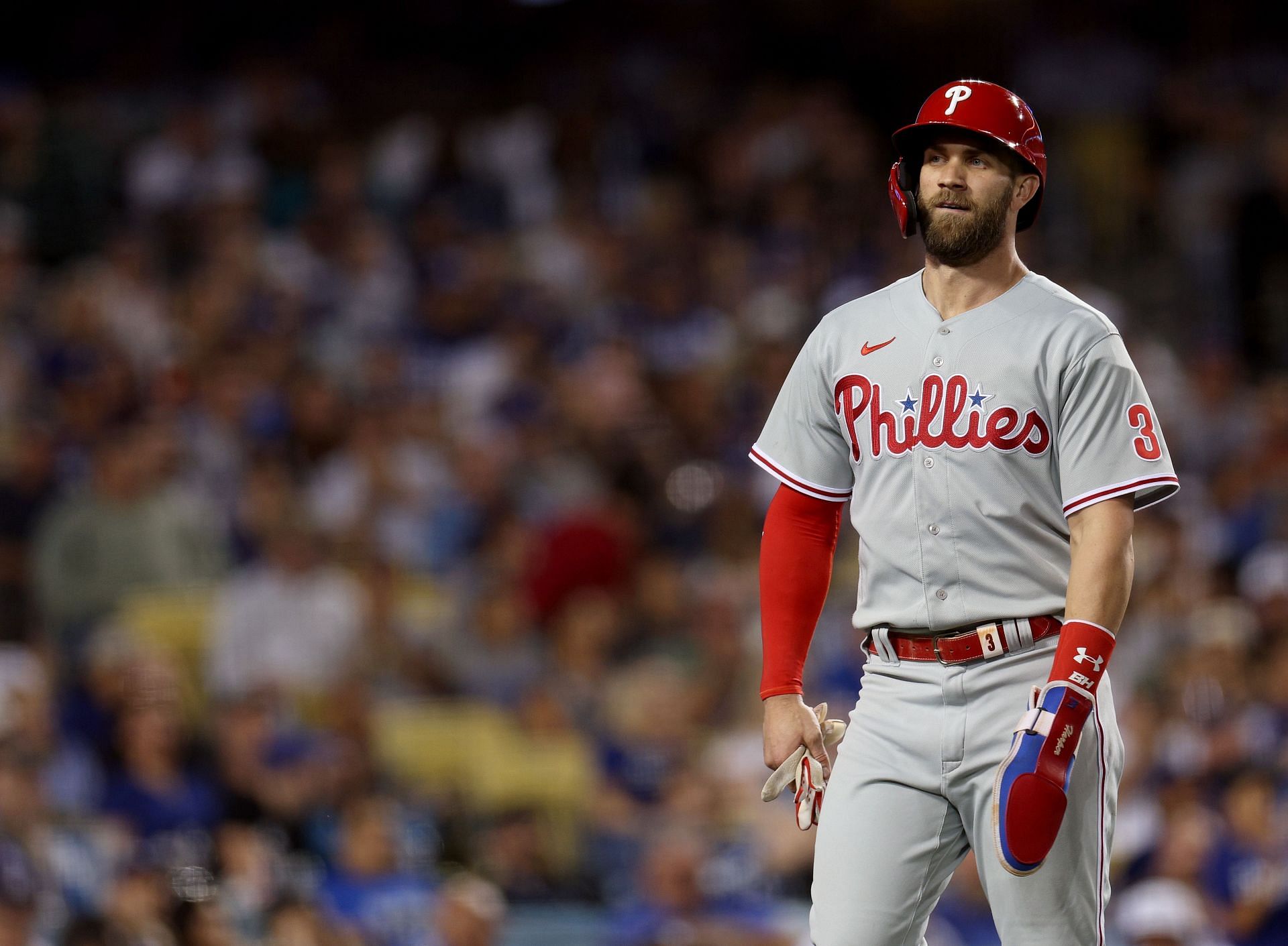 Bryce Harper during last night's Philadelphia Phillies v Los Angeles Dodgers game