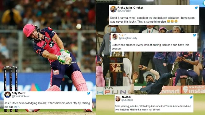 "You just dropped IPL mate!" - Fans hail 'lucky' Jos Buttler as he punishes GT's poor fielding in IPL Playoffs 2022