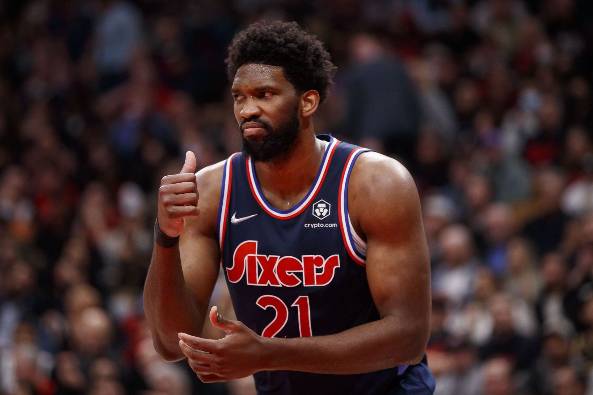 Joel Embiid of the Philadelphia 76ers against the Toronto Raptors during the 2022 NBA playoffs