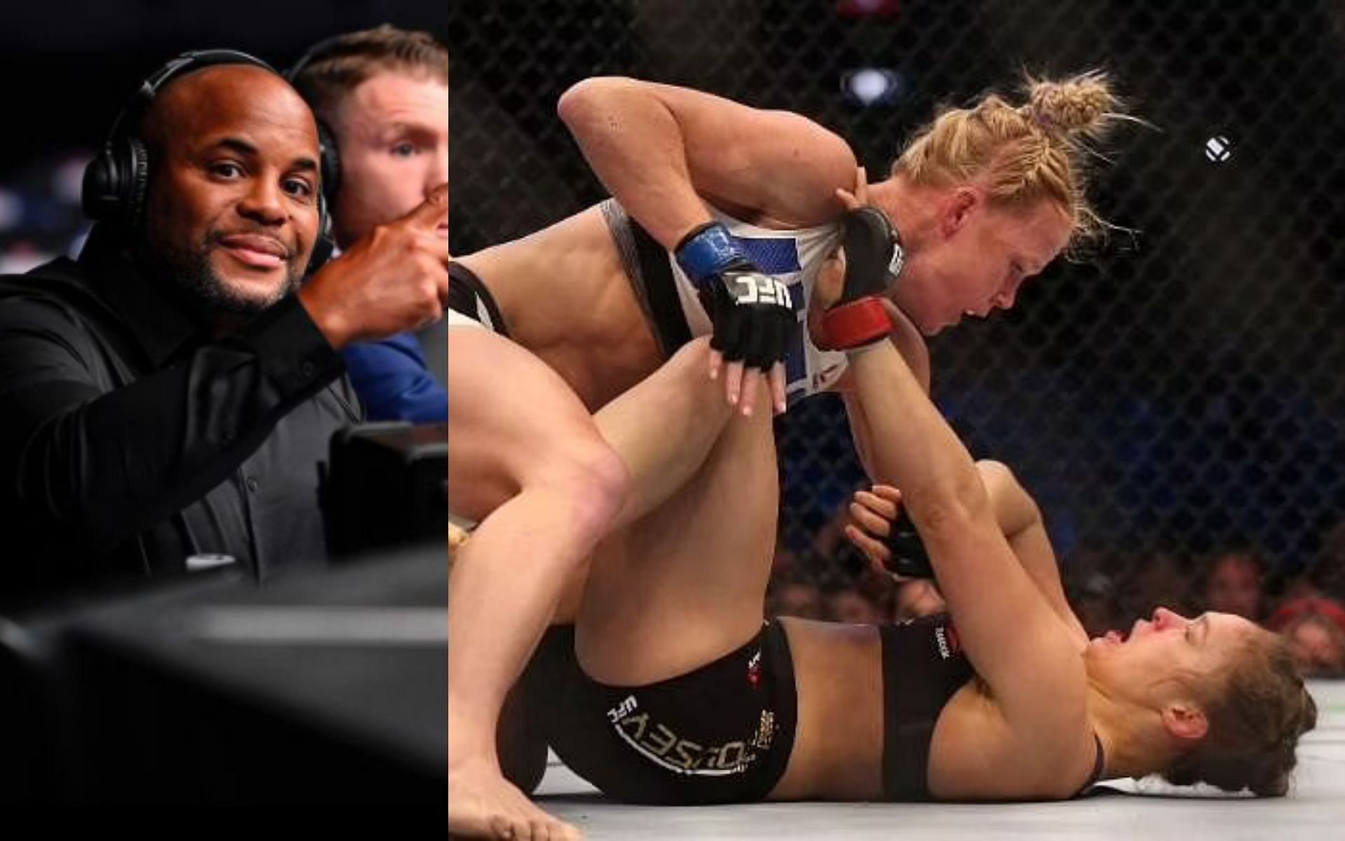 Daniel Cormier (left); Ronda Rouset and Holly Holm (right)