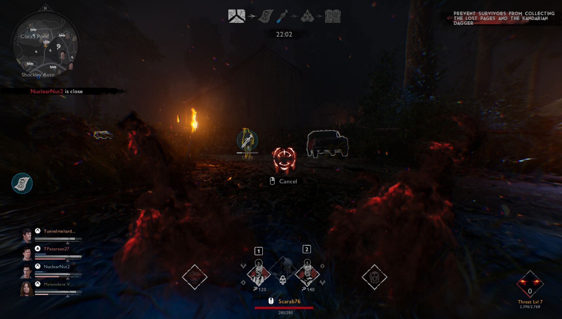 A Demon player stalking a Survivor player in-game (Image via Saber Interactive)