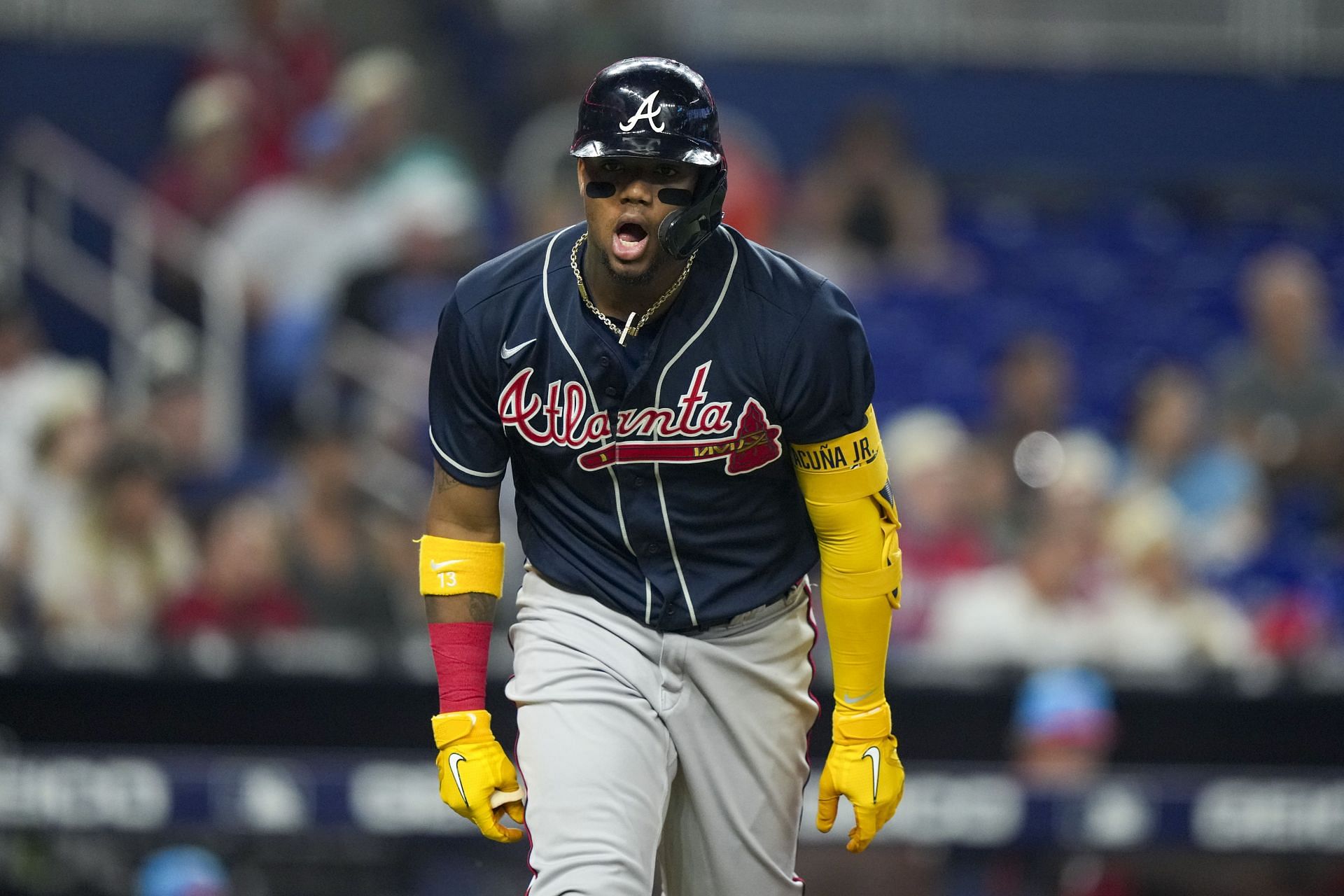 Atlanta Braves OF Ronald Acuna Jr. batted in the tying run during Friday night's game versus the Miami Marlins.