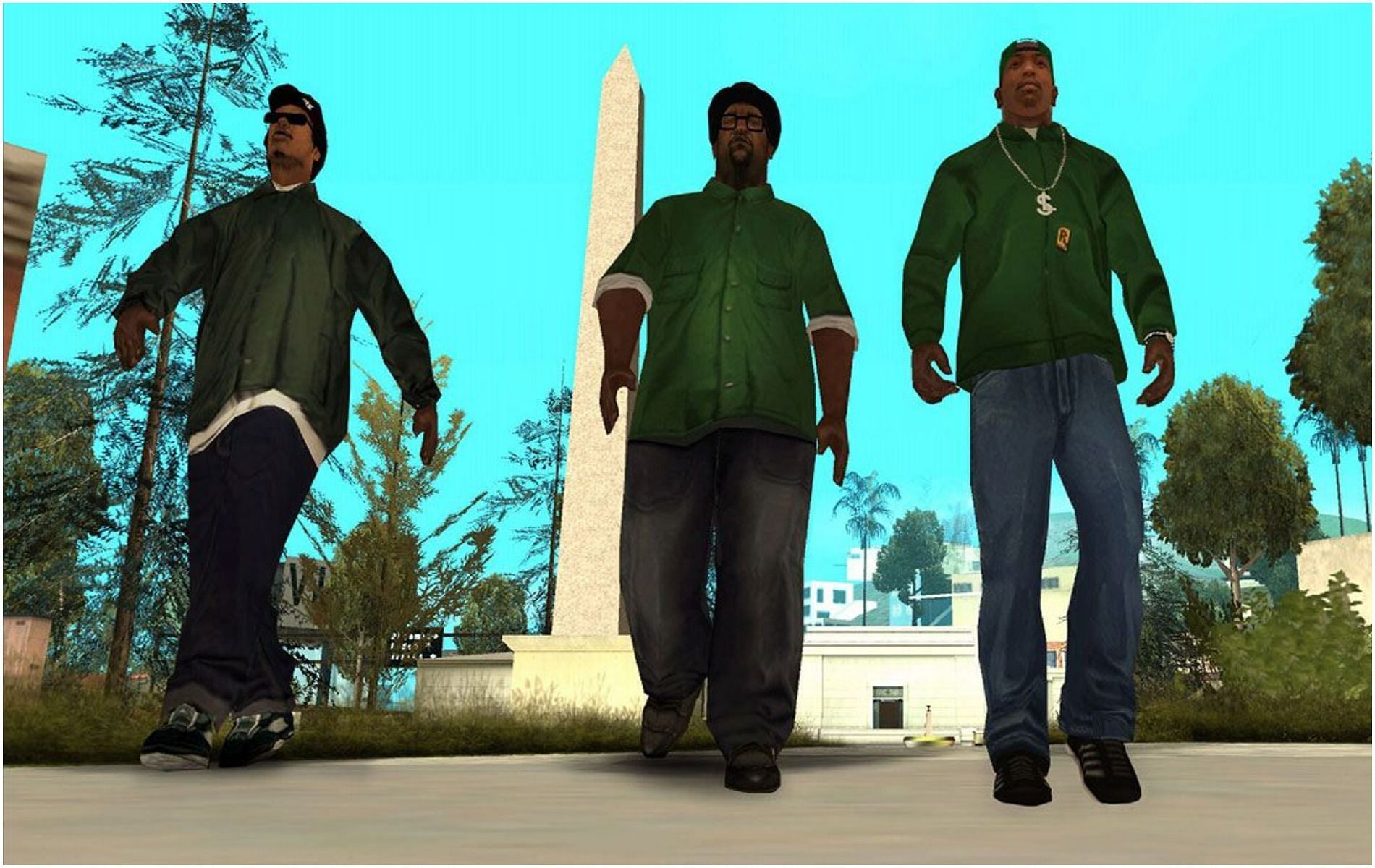 CJ and the gang head out (Image via Rockstar Games)