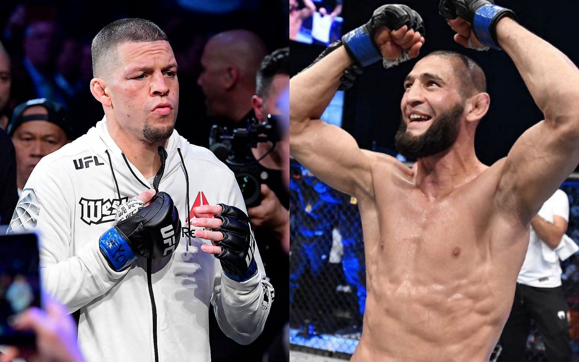 Nate Diaz (left) and Khamzat Chimaev (right)