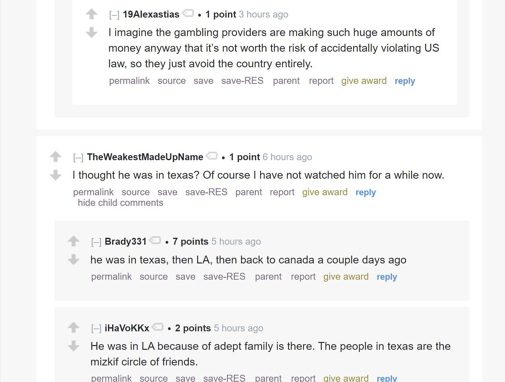 Fans discussing about law and policies surrounding gambling in North America 2/2 (Image via r/LivestreamFail, Reddit)