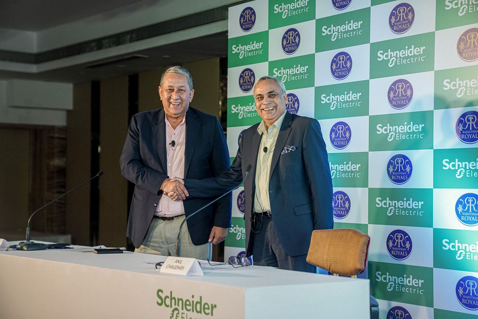 RR chairman Ranjit Barthakur (L) with Schneider Electric MD and CEO Anil Chaudhry during the press conference.