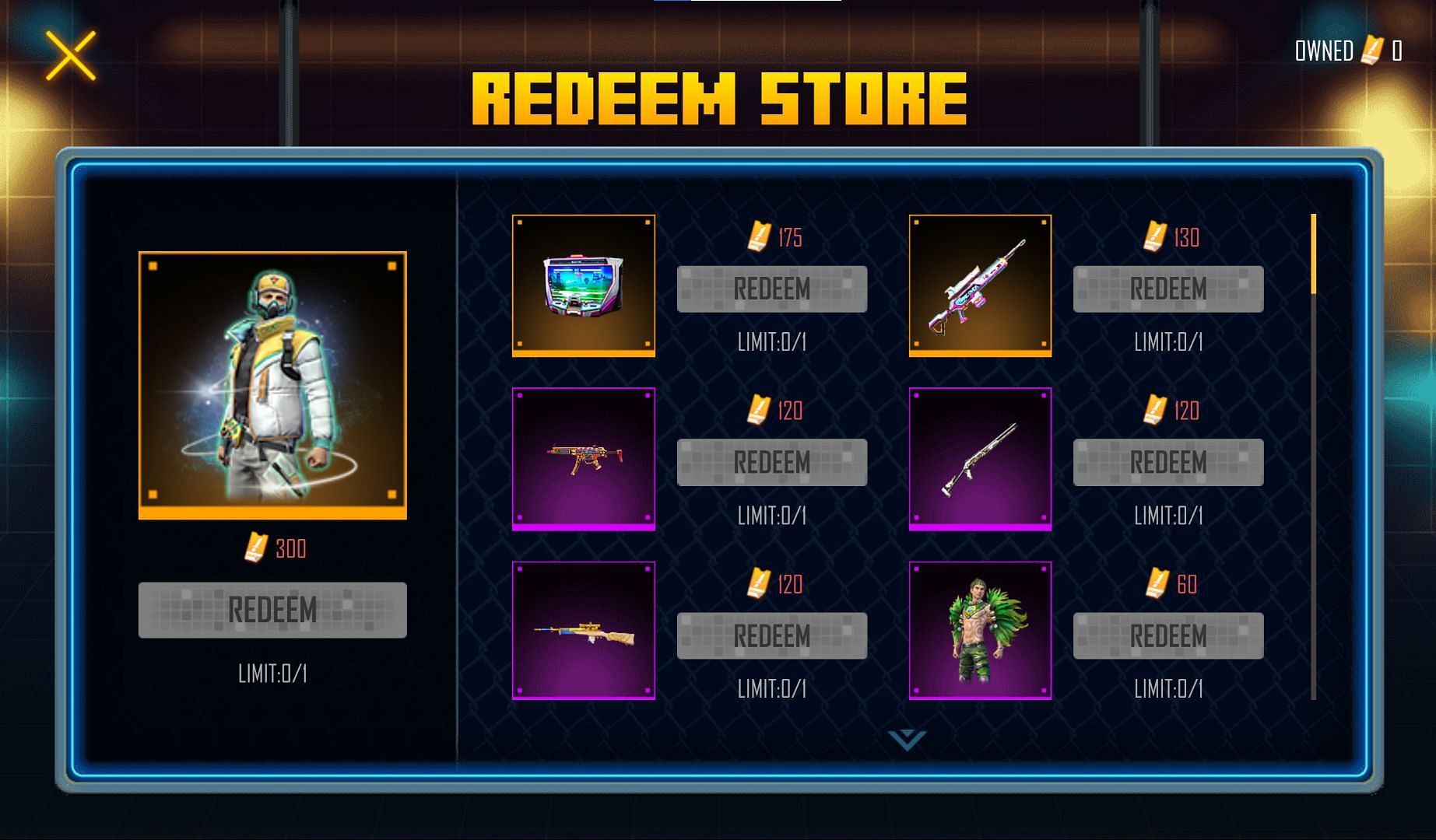 The Redeem Store can be used for exchanging rewards for coupons (Image via Garena)
