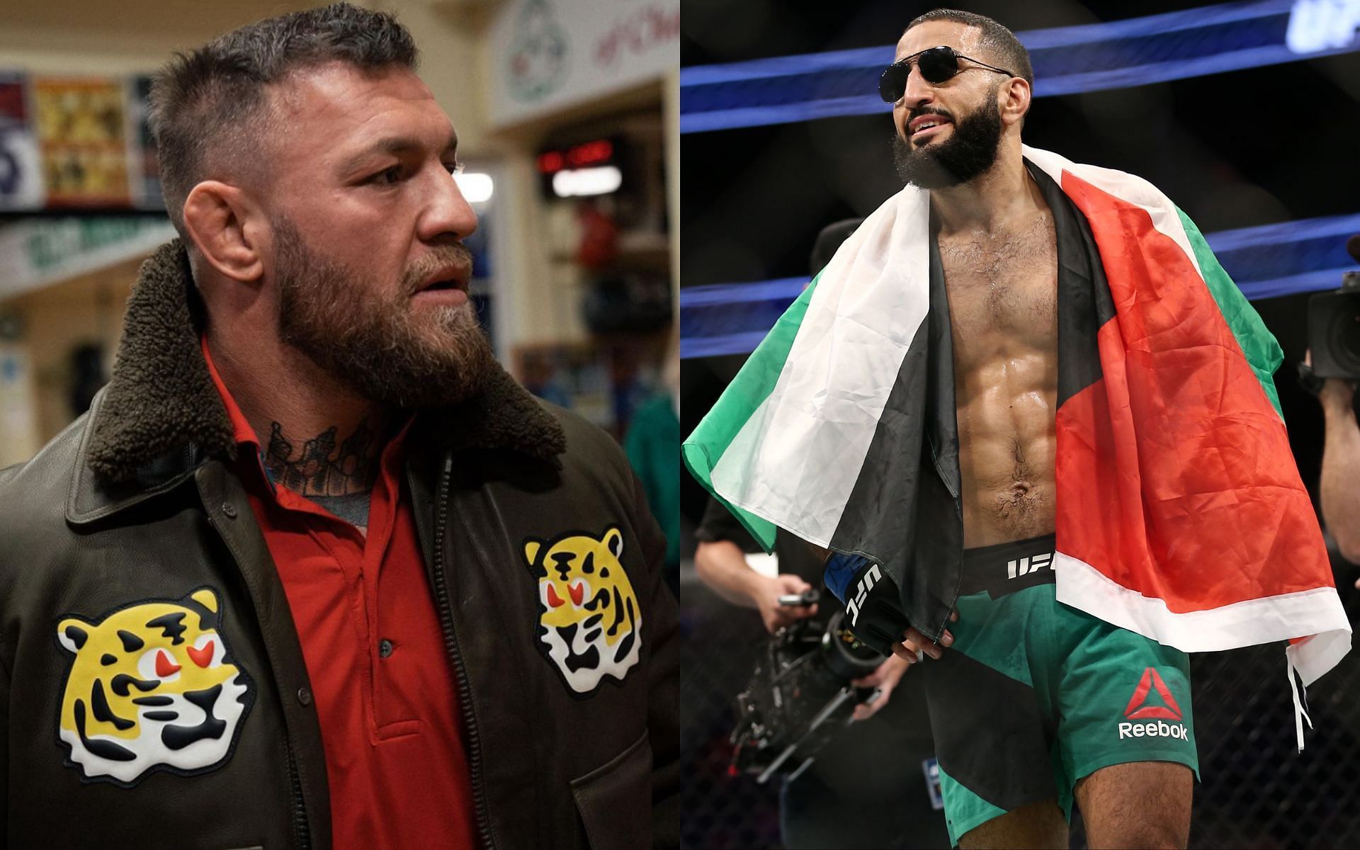 Conor McGregor (left, image courtesy of @thenotoriousmma Instagram); Belal Muhammad (right, image courtesy of Getty)