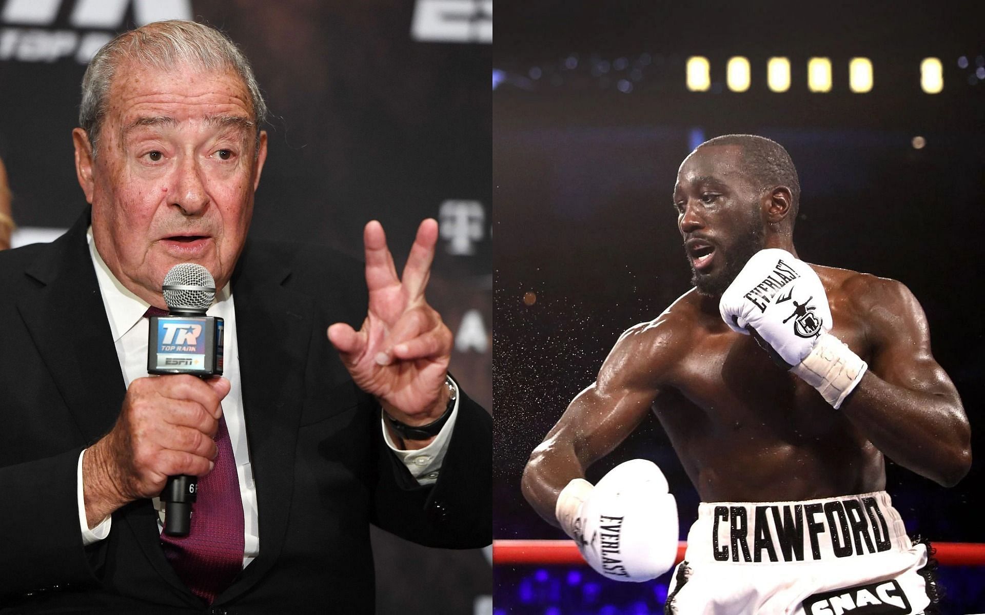 Bob Arum (L) has weighed in on Terence Crawford&#039;s current mental state (R)