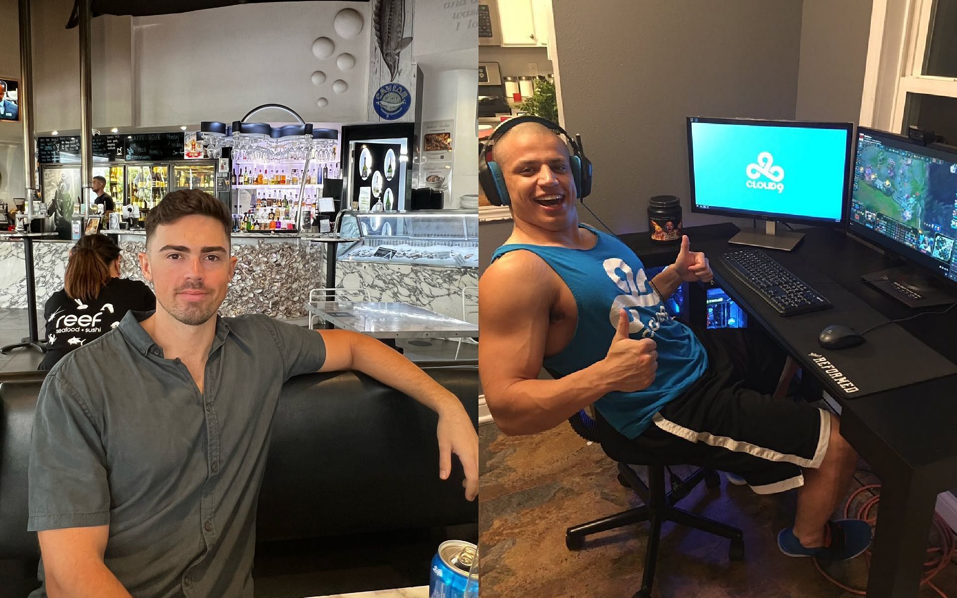 The streamer was roasting Tyler1 during a recent livestream (Images via Midbeast and loltyler1/Twitter)