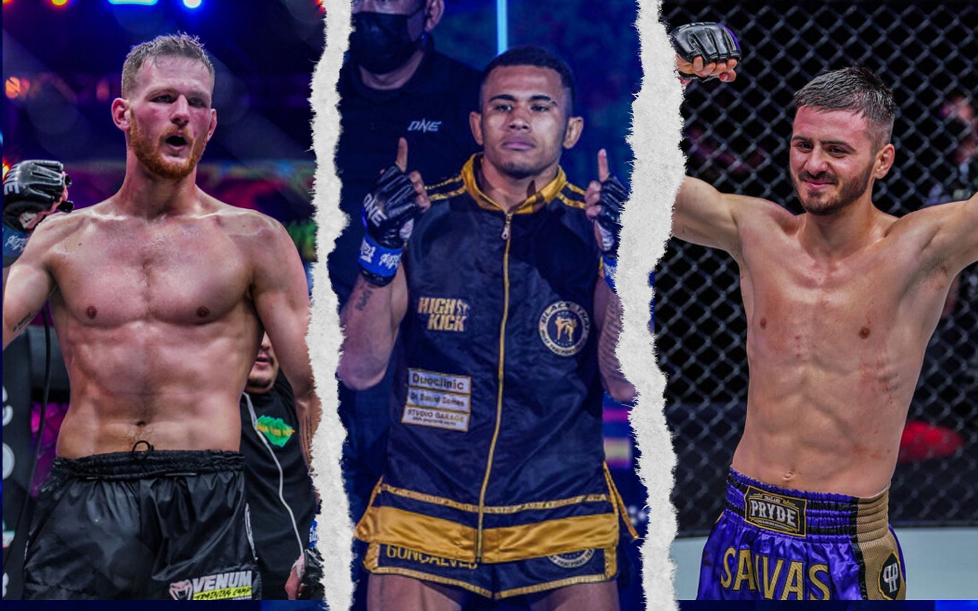 Jimmy Vienot (L), Walter Goncalves (C), and Superlek Kiatmoo9 (R) broke through the top five of their divisions after ONE 157. | [Photos: ONE Championship]