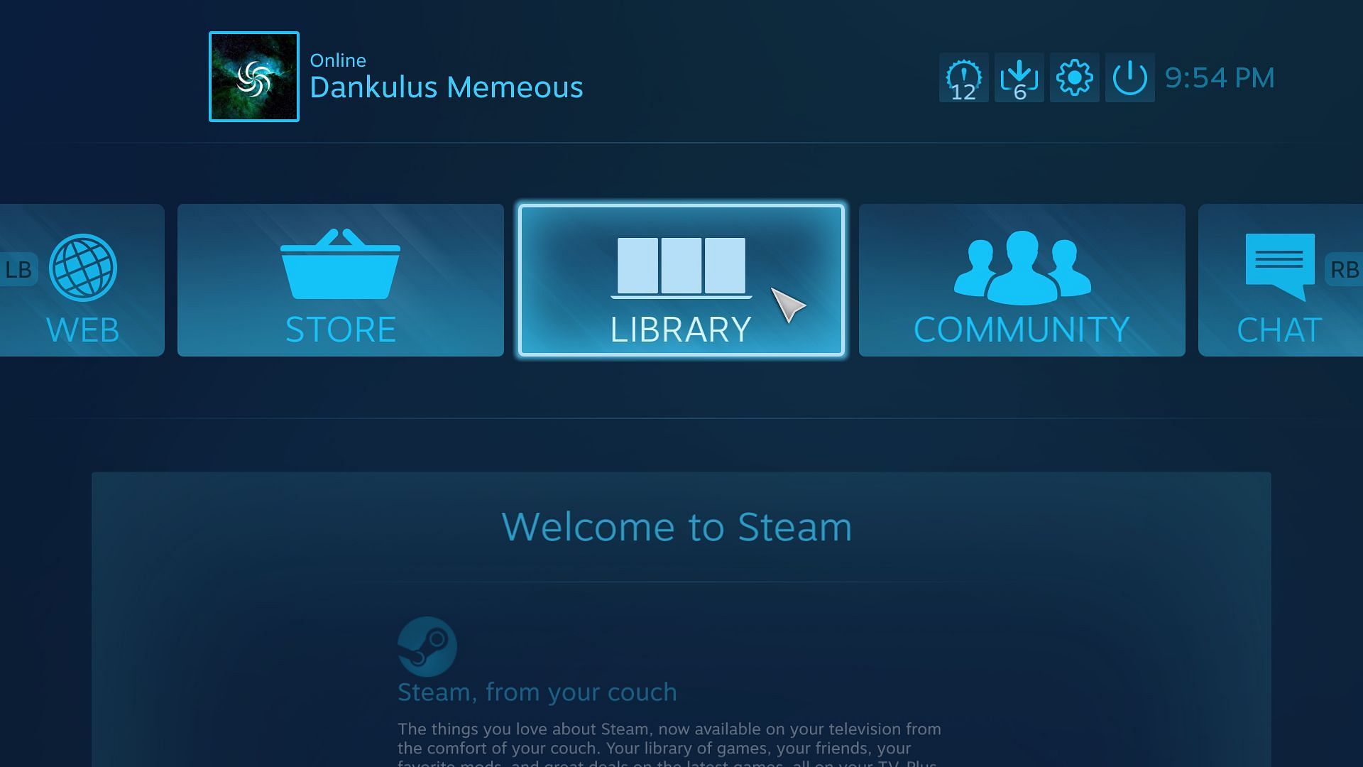 What big picture mode looks like after being launched (Image via Steam)