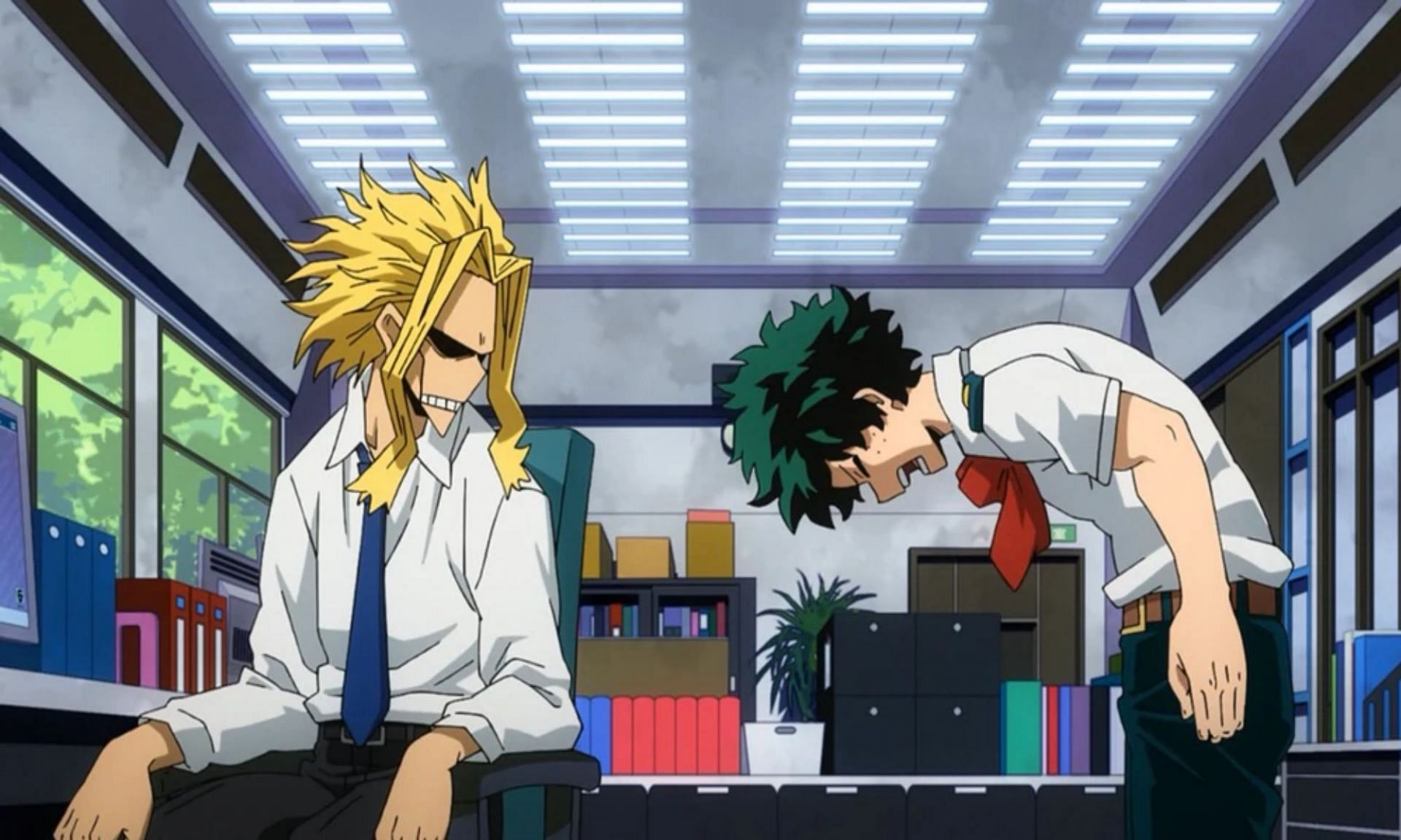 All Might and Deku have a conversation (Image via Studio Bones)