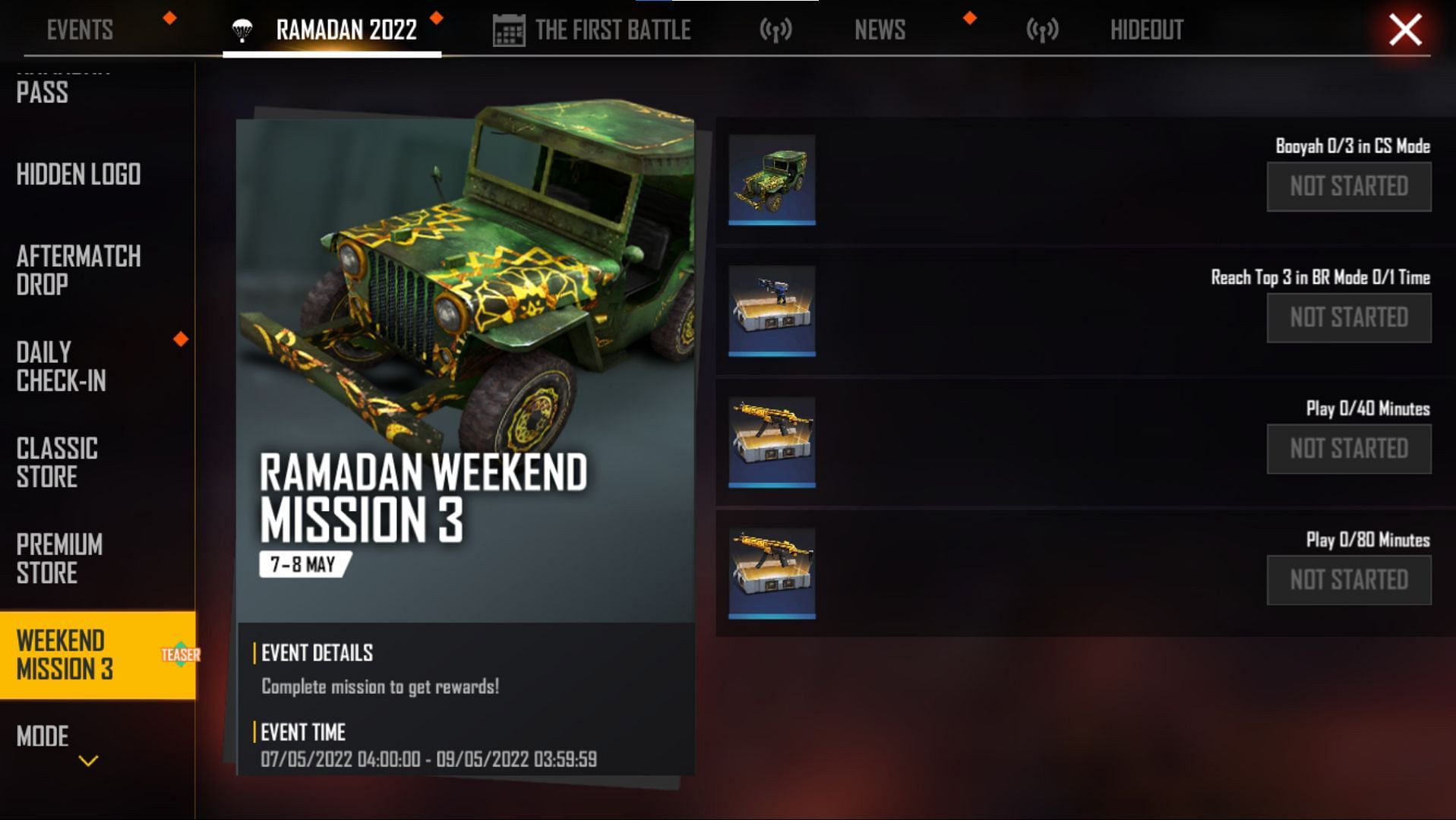 The event for the Emerald Shimmer Jeep skin in Free Fire MAX (Image via Garena)