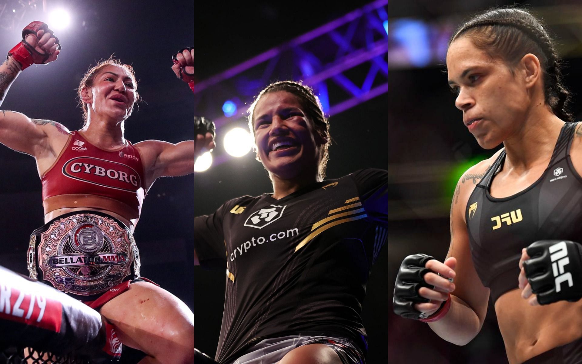 Cris Cyborg (right), Julianna Pe&ntilde;a (middle), Amanda Nunes (left) [via Getty]