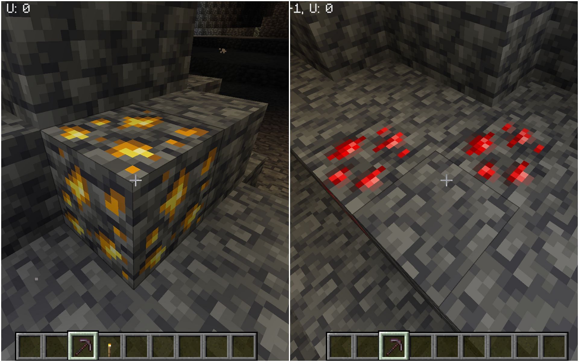 The items needed to craft a clock can be found deep underground in the form of ores (Image via Minecraft)