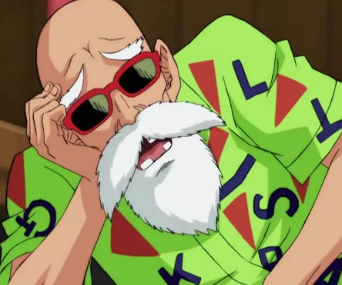 Master Roshi is often seen with a tropical shirt of some kind (Image via Toei Animation)