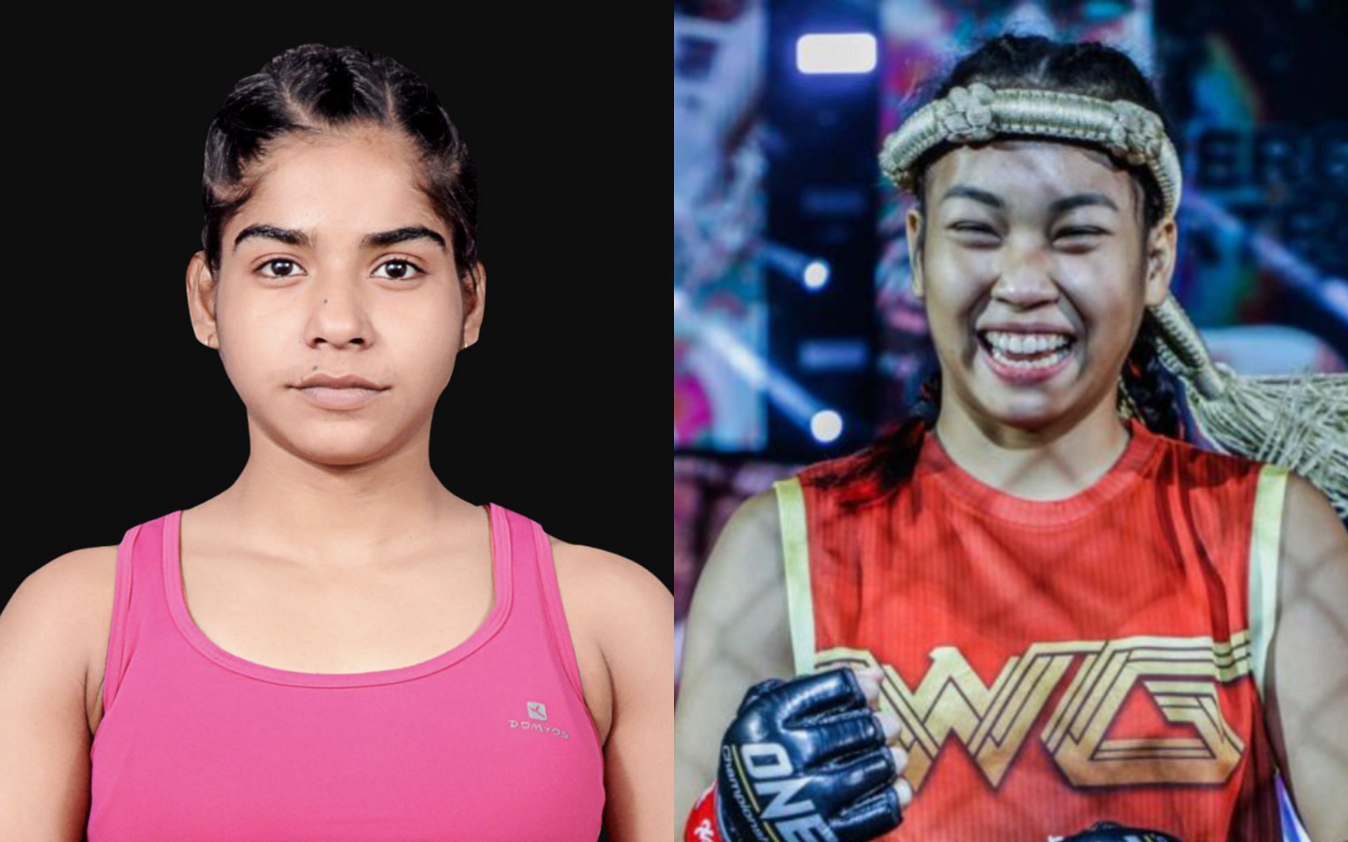 Nat &#039;Wondergirl&#039; Jaroonsak (right) downplays Zeba Bano&#039;s (left) grappling ahead of their match at ONE 157. [Photos ONE Championship]