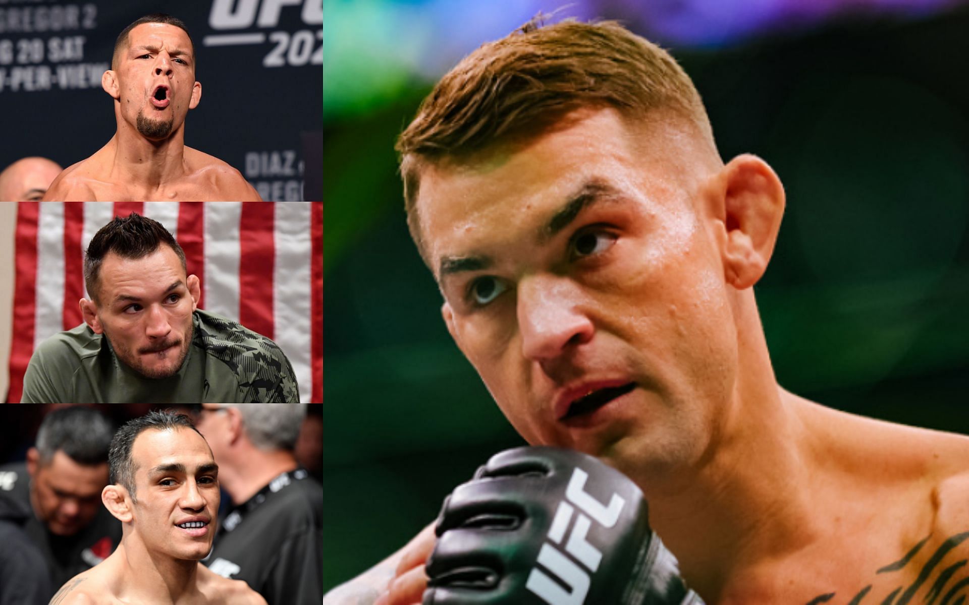 Nate Diaz (top left); Michael Chandler (center left); Tony Ferguson (bottom left); Dustin Poirier (right)