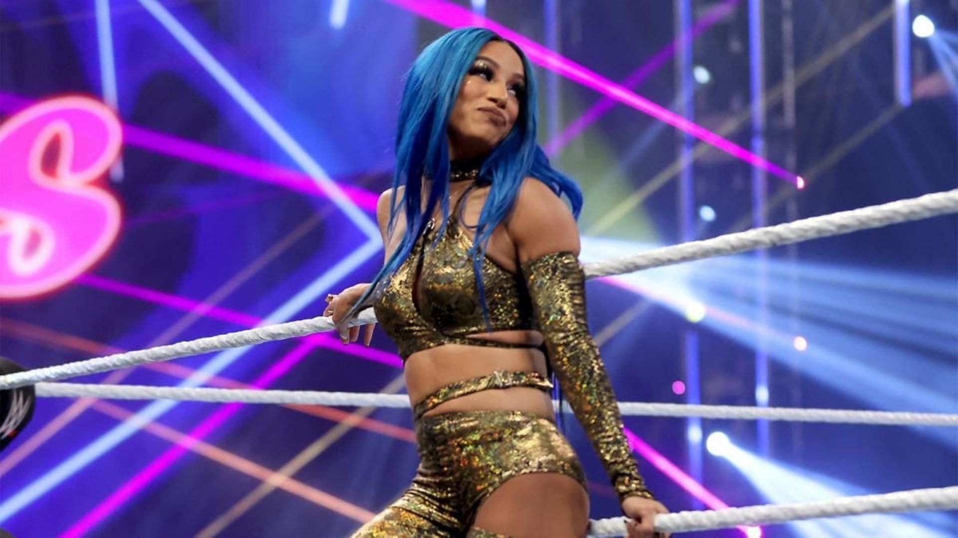 Sasha Banks posing outside the ring