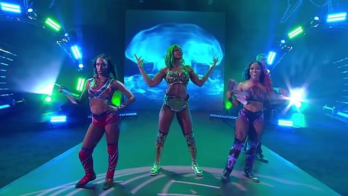 Red Velvet (left), Jade Cargill (center), and Kiera Hogan (right) of AEW's Baddie Section.