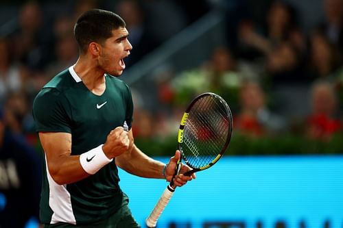 Alcaraz all pumped up en route to a win over Basilashvili at the Mutua Madrid Open