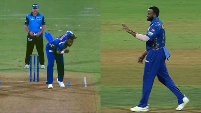 [Watch] Kieron Pollard accidentally hits umpire Chris Gaffaney with the ball during IPL 2022 match between MI and KKR