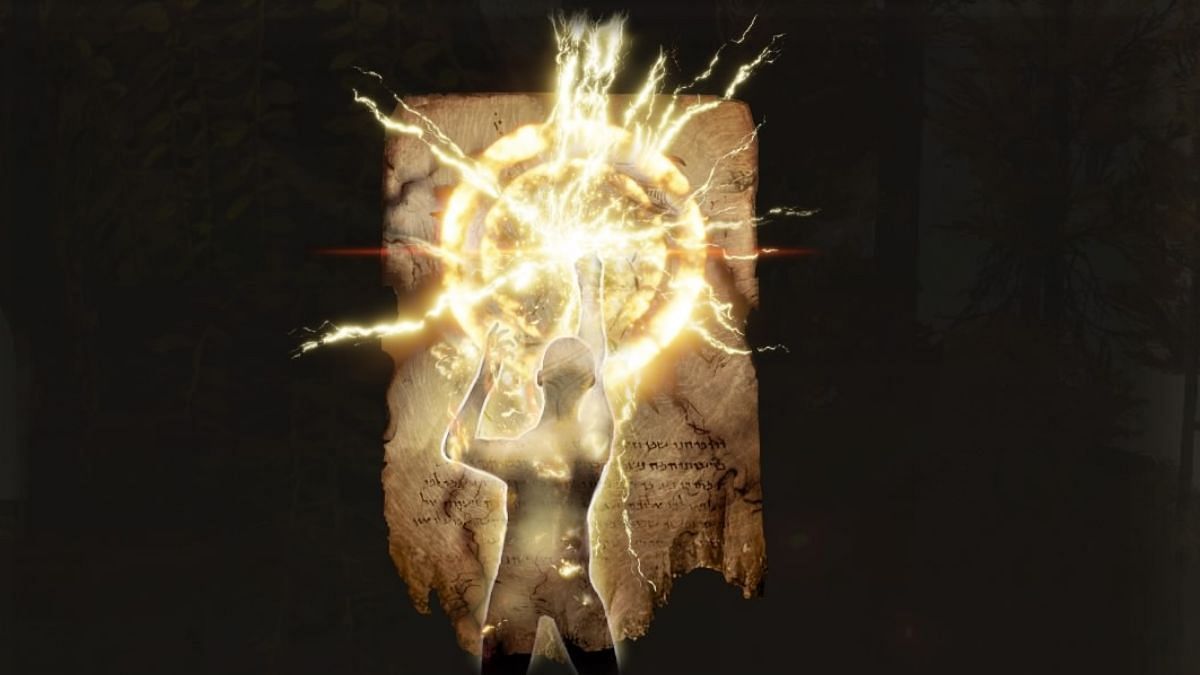 A look at the Dragonbolt Blessing&#039;s incantation image in Elden Ring (Image via FromSoftware Inc.)