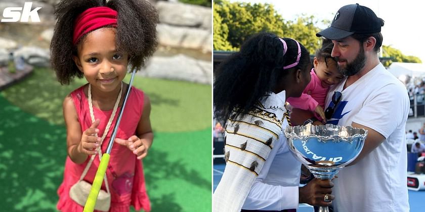 Serena Williams' toddler daughter and husband Alexis Ohanian at the Day at  the Drive tennis event