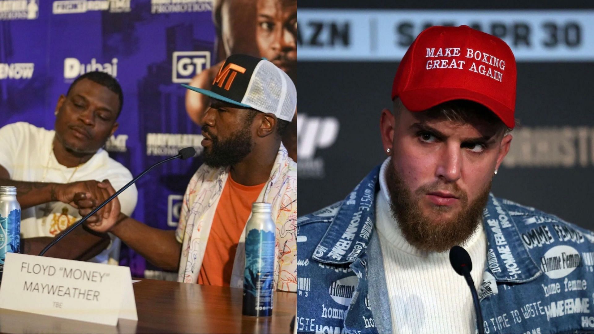 Don Moore &amp; Floyd Mayweather (left), Jake Paul (right) [images courtesy of Getty]