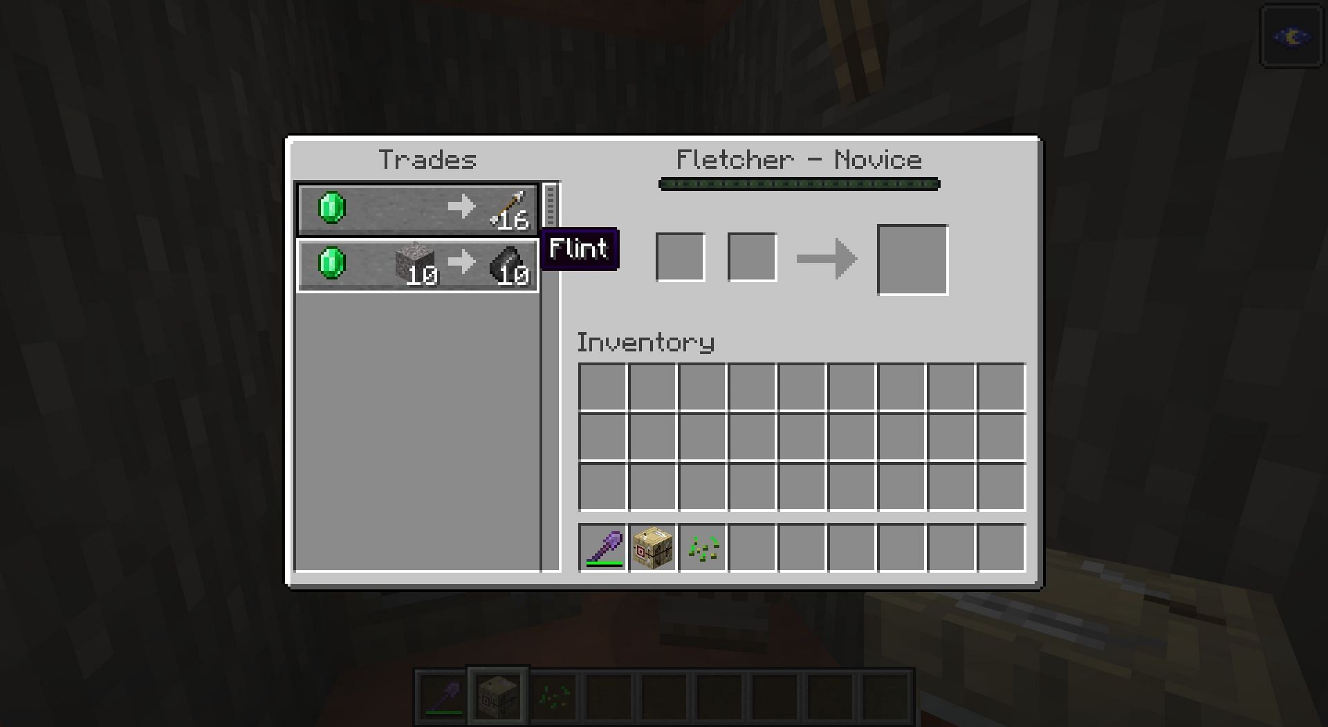 The item can be obtained from a Fletcher villager (Image via Minecraft 1.18)