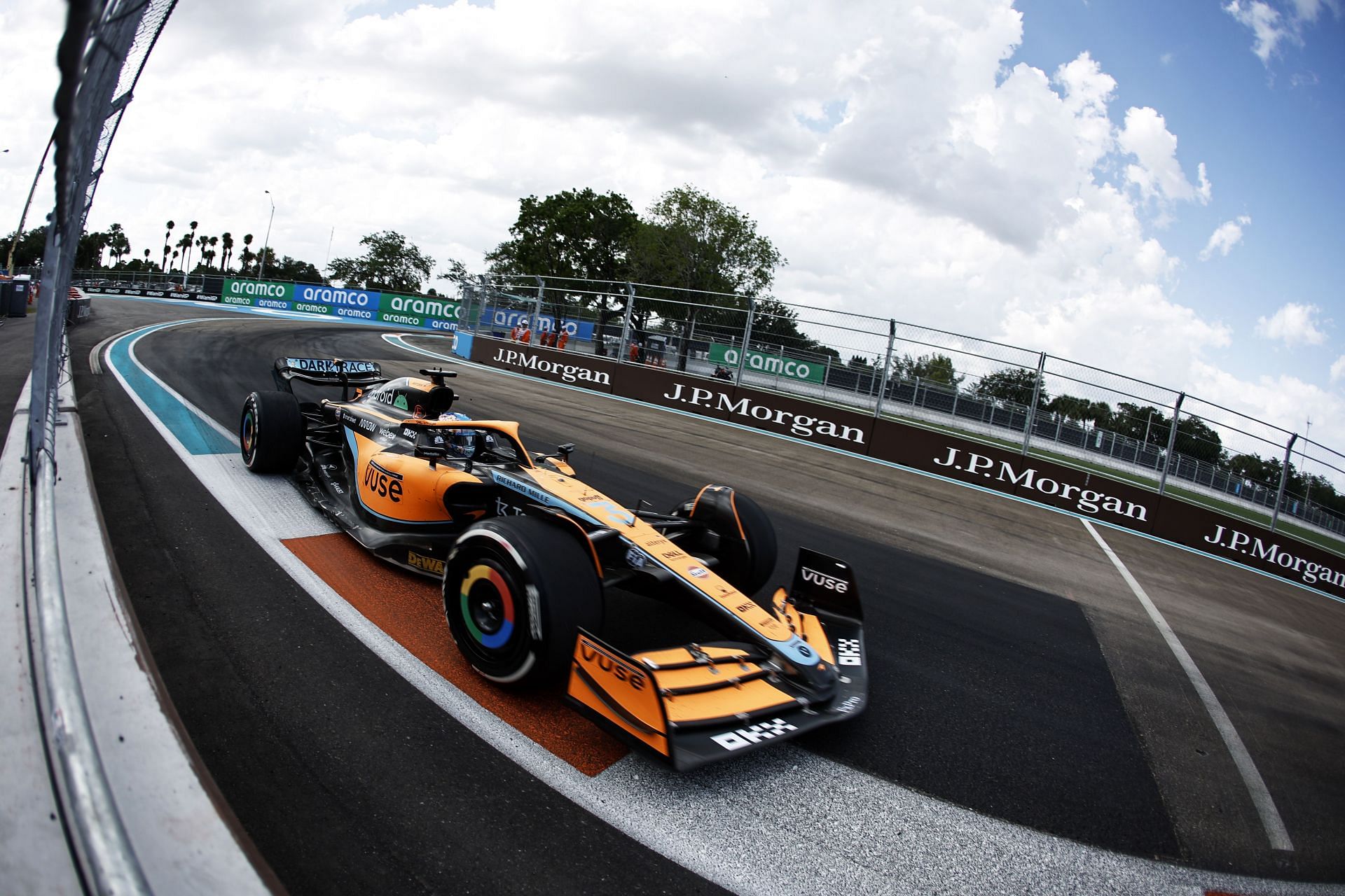McLaren&#039;s Daniel Ricciardo in action during the 2022 F1 Miami GP (Photo by Chris Graythen/Getty Images)