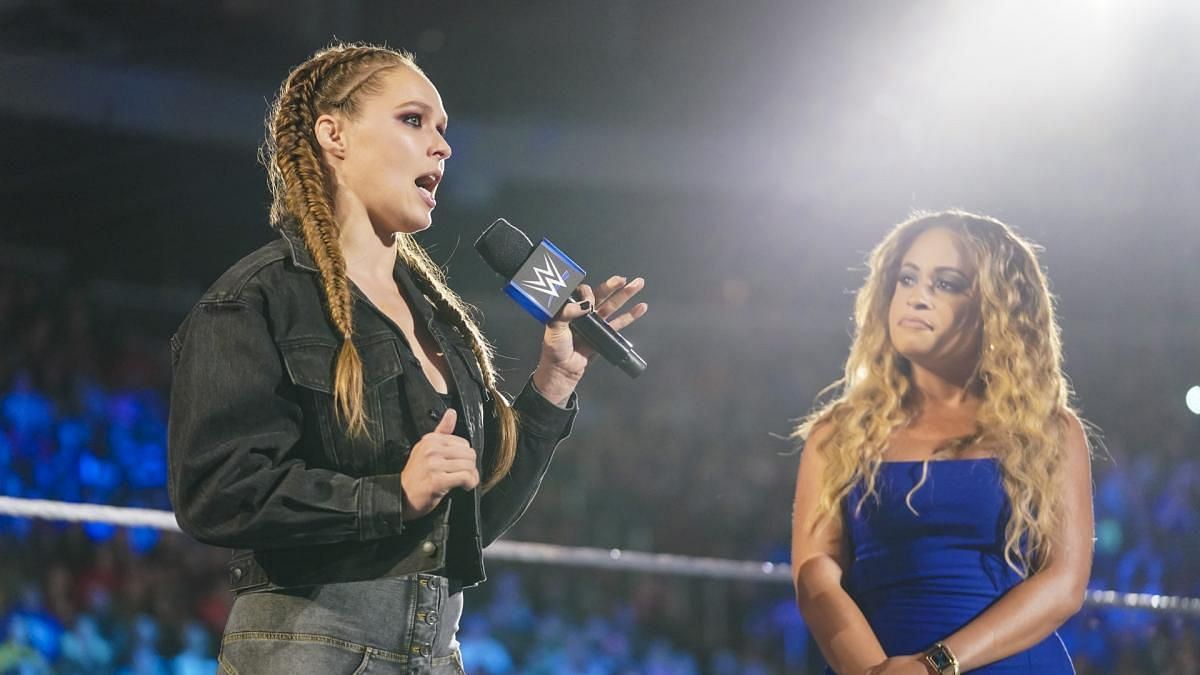 Ronda Rousey addressing the WWE Universe on SmackDown post her WrestleMania match!