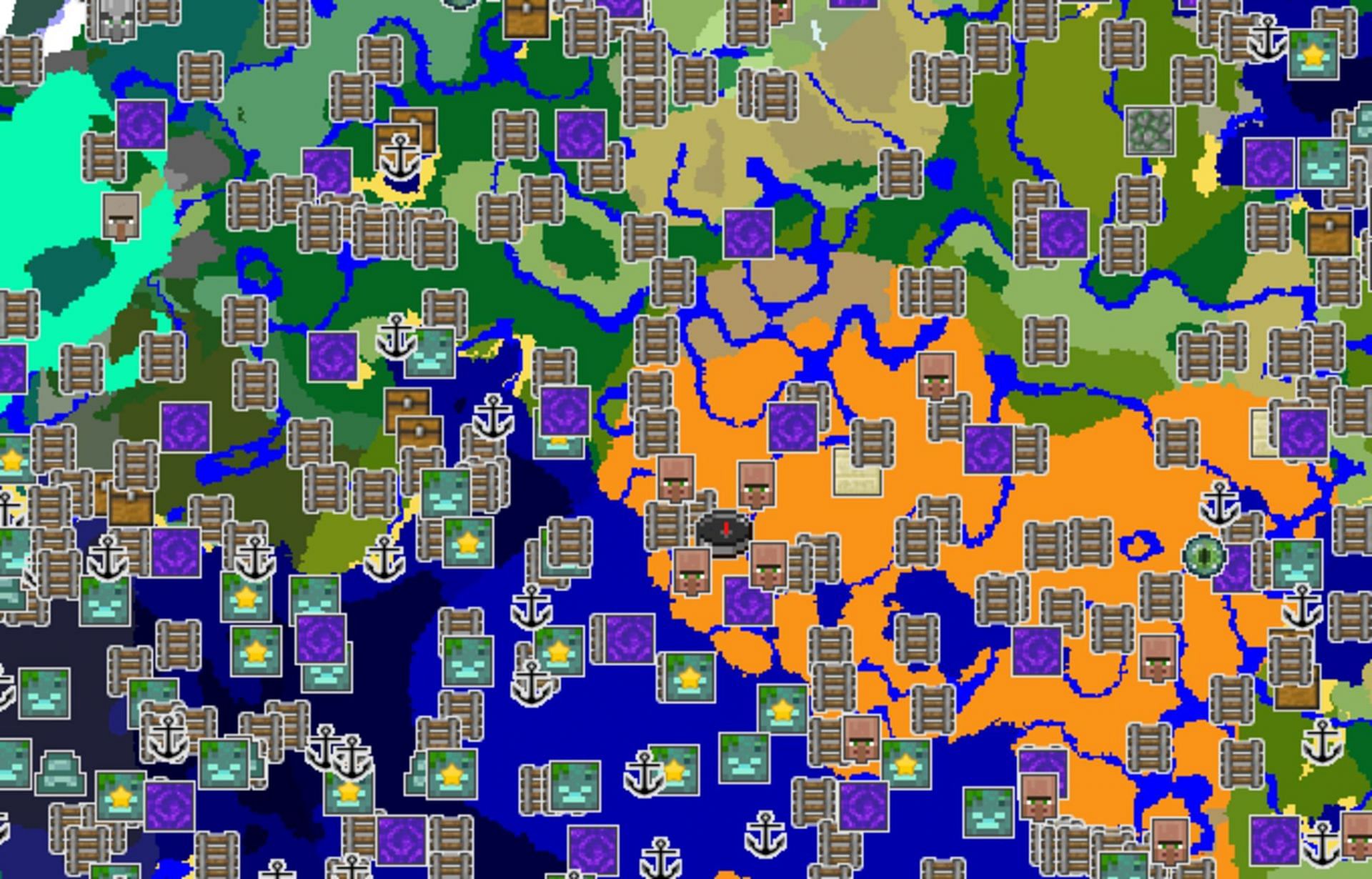 Four villages lead to instant materials, and a stronghold lays not far off from spawn (Image via Chunkbase)