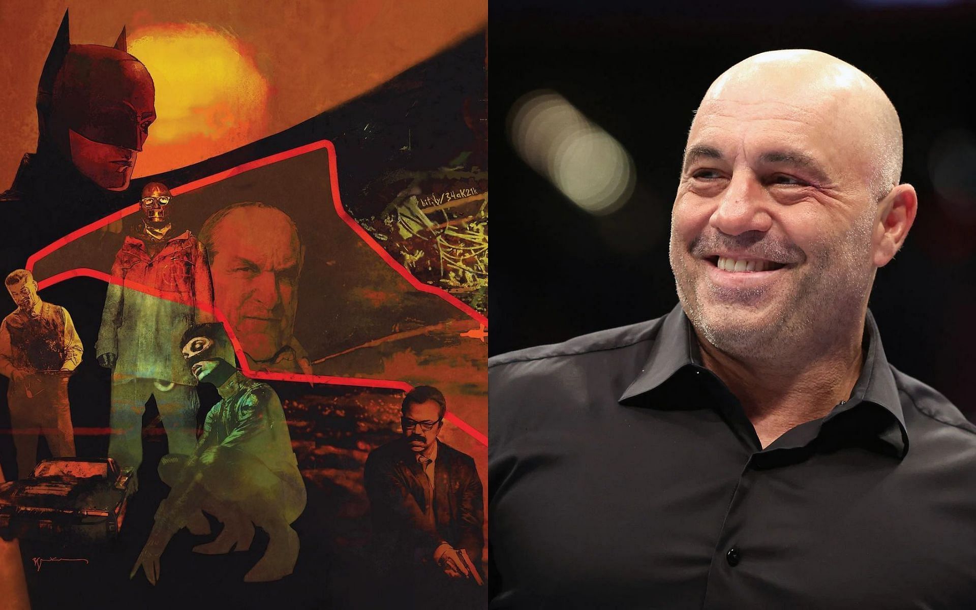 The Batman movie (left) and Joe Rogan (right) [Images courtesy of @thebatman and Getty]