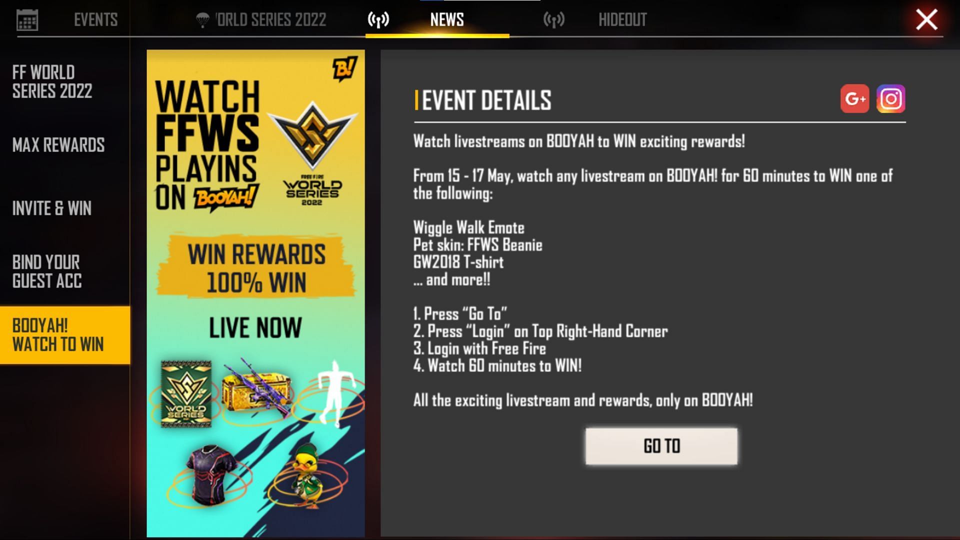 Users may earn rewards after they watch streams for a duration of 60 minutes (Image via Garena)
