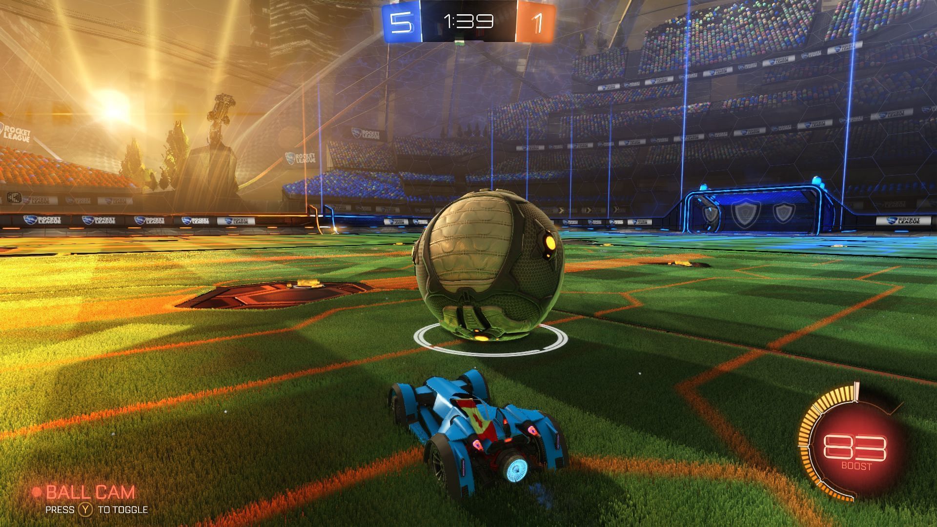 Adjusting these camera settings will show much more of the Rocket League action (Image via Psyonix)
